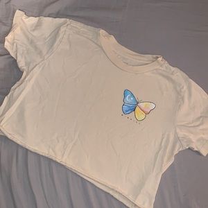 pastel yellow butterfly crop tee